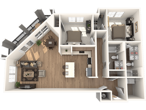 Floor plan for 2 beds, 2 baths, 1208 sqft